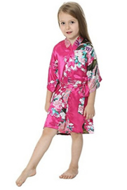 Superleuke kinderkimono met pauwenprint fuchsia