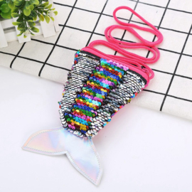 Superleuk glitter pailletten tasje zeemeermin Rainbow/zilver