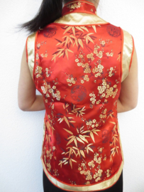 Bijzonder mooie asymmetrisch rood/gouden top bamboe/pruimenbloesem motief