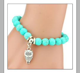 Turkoois armband met bedel "Uil"