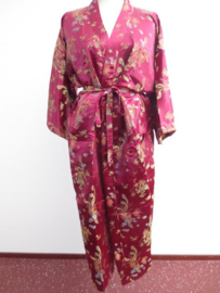 Prachtige lange bordeaux rode brokaat unisex kimono met draken one-size