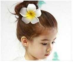 Superleuke Plumeria Hawaïbloem 8 cm op clip geel met wit