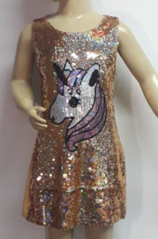 Zo leuk dit gouden holografische glitter paillettenjurkje met UNICORN! mt 92 t/m 116