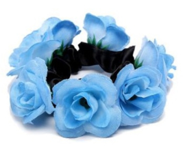 Scrunchie met roosjes blauw