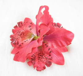 Haarclip/broche driedubbele orchidee rood
