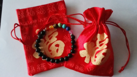 Rood brokaat geschenkzakje / buideltje met Chinees "geluk"teken