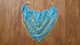 Prachtige ruime chiffon heupsjaal/omslagdoek met gouden muntjes turquoise