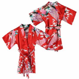 Superleuke kinderkimono met pauwenprint rood