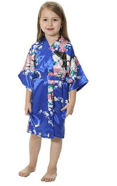 Superleuke kinderkimono met pauwenprint kobalt
