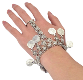 Mooi vintage Bohemian handsieraad met muntjes zilver