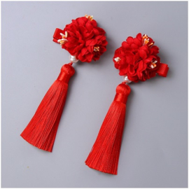 Superleuk setje èchte chinese haarclips met rode bloem en kwastje
