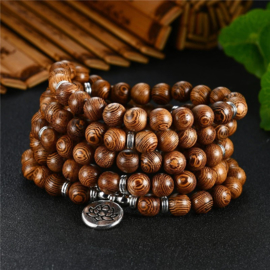 Mala unisex gebedsketting/armband sandalwood naturel met Lotus bedel