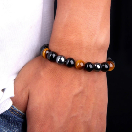 Geweldige ruime BESCHERM armband tijgeroog/obsidiaan/hematiet 10mm/21cm