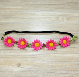 Leuke elastieken haarband met fuchsia bloemen