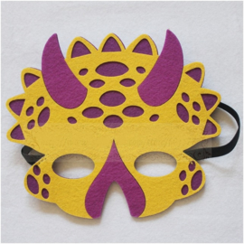 Geweldig leuk en stevig dino masker van vilt geel/paars