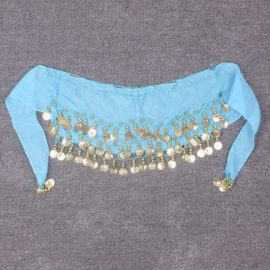 Superleuke turquoise kinderheupsjaal met gouden muntjes