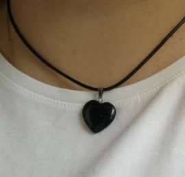 Veterketting met hart van geslepen Zwarte Onyx