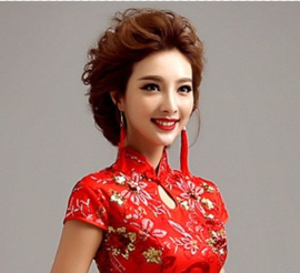 Schitterende lange Chinese "10 button" jurk rood laatste maat 40