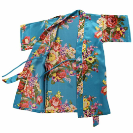 Prachtige kinderkimono met grote bloemen turquoise