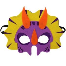 Geweldig leuk en stevig dino masker van vilt paars/geel