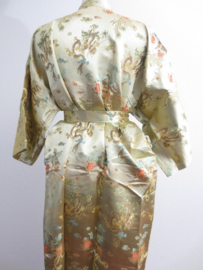 Prachtige lange gouden brokaat kimono met draken one-size