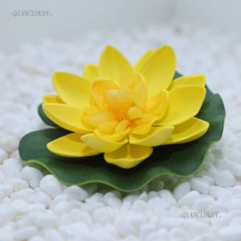 Drijvende gele Lotusbloem op blad 10 cm