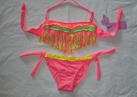 Super hippe fringe bikini met roezels koraal