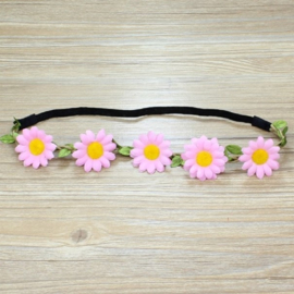 Leuke zomerse elastieken haarband met roze bloemen