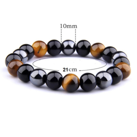 Geweldige ruime BESCHERM armband tijgeroog/obsidiaan/hematiet 10mm/21cm