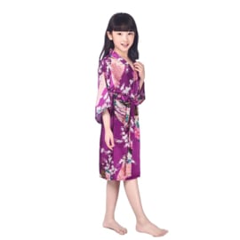 Superleuke kinderkimono met pauwenprint paars