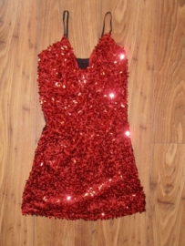 Leuk glitter spagetti jurkje rood