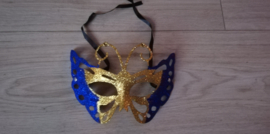 Venetiaans masker glittervlinder goud/blauw