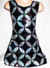 Geweldig leuk holografisch retro glitter pailletten jurkje zwart/zilver maat 116/122