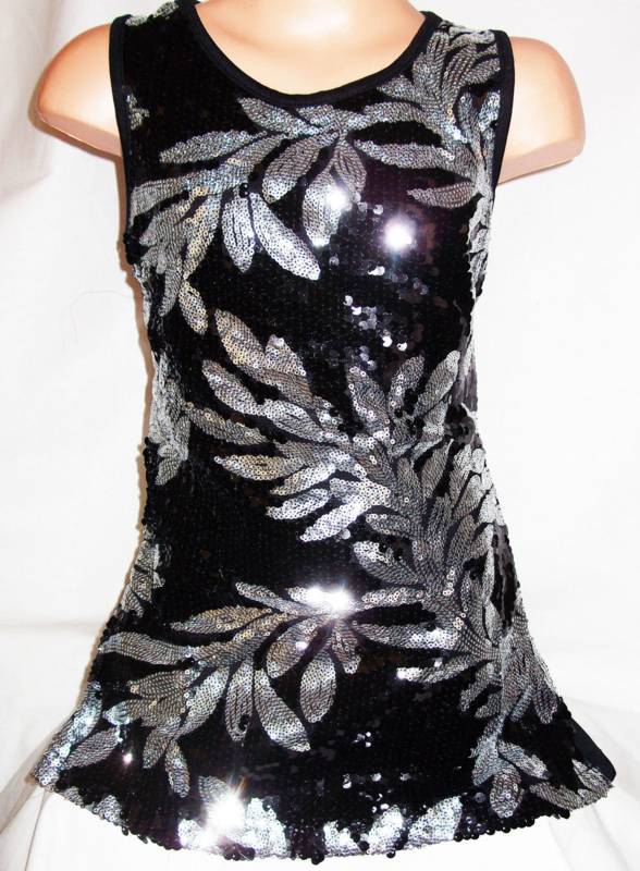Feestelijk zwart jurkje met sierlijke zilveren bladeren maat 122/128 | Glitterpailletten kleding maat 116 t/m 158 | Aladdin en