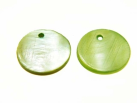 Parelmoer coins groen ca. 15mm (40 gram=ca. 50 stuks)