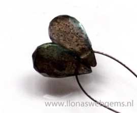 1 paar Labradoriet druppels facet bol ca. 10x5mm (Pe4-7)