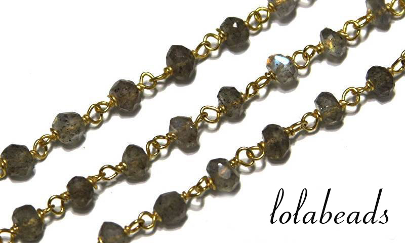 150cm vermeil ketting met kraaltjes Labradoriet