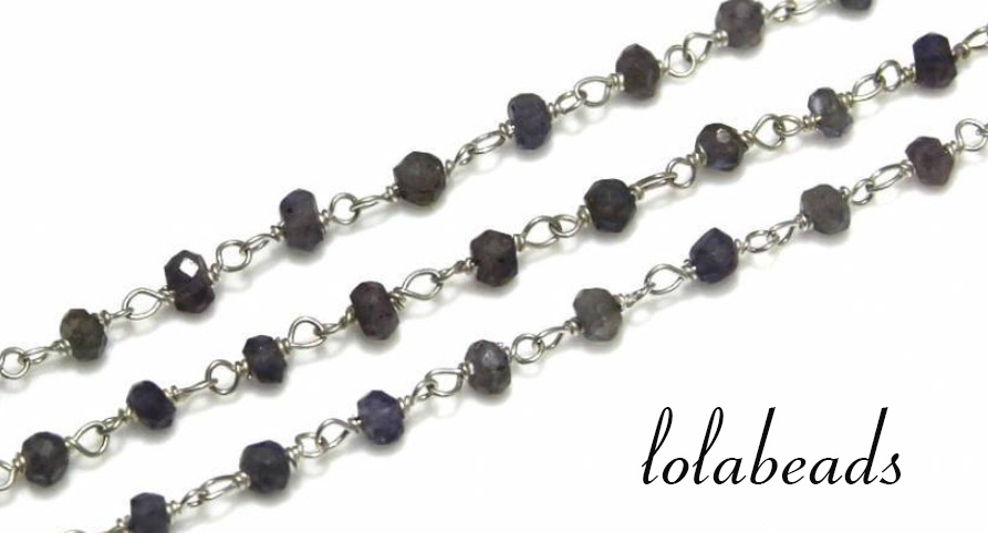 150cm Sterling zilveren ketting met kraaltjes ioliet