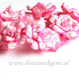 6 stuks Fimo klei bloem (kraal) wit-roze ca. 25x12mm (M235)