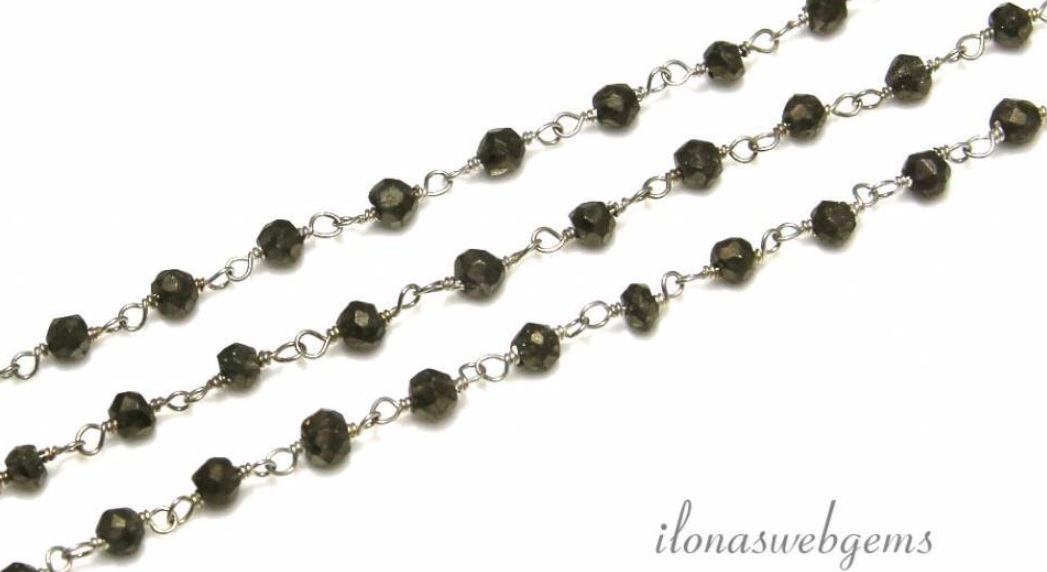 150cm Sterling zilveren ketting met kraaltjes Pyriet