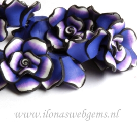 5 stuks Fimo klei bloem (kraal) blauw-paars ca. 26x12mm