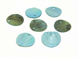 Parelmoer schijfjes blauw ca. 15mm (30 gram=ca.85stuks)