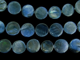 Parelmoer coins blauw ca. 12,5x3mm