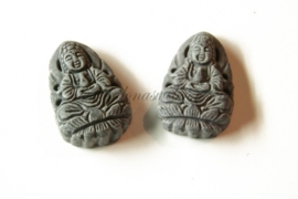 Zwarte Jaspis Buddha hanger ca. 37x22x10mm