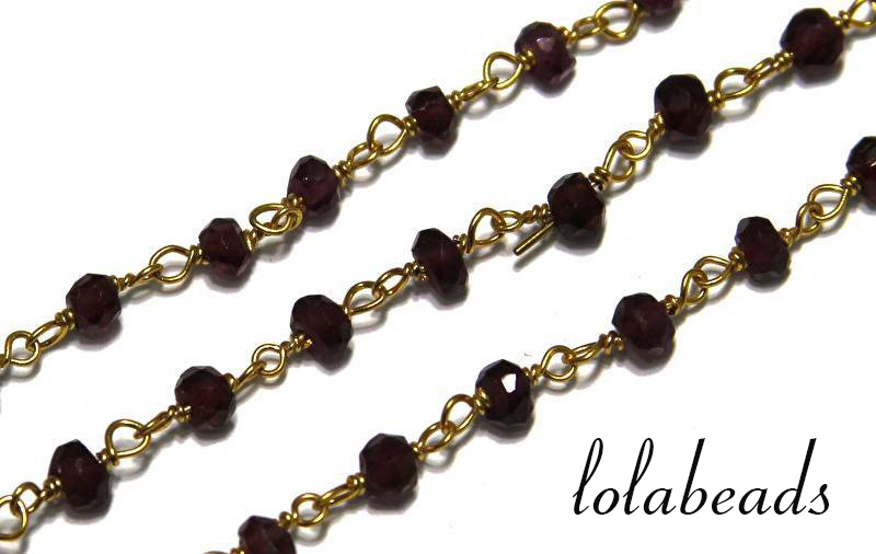 150cm vermeil ketting met kraaltjes Granaat