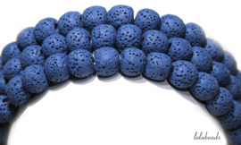 10 strengen blauwe Lavasteen kralen rond ca. 10mm