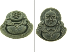 2 stuks zwarte Jaspis Buddha hanger `iced` ca. 27x25mm (i107)