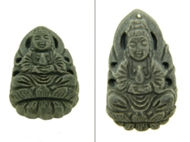 Zwarte Jaspis Buddha hanger `iced` ca. 37x21mm