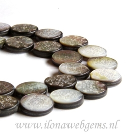 Black lip shell carved coins ca. 14x4mm (F10B)