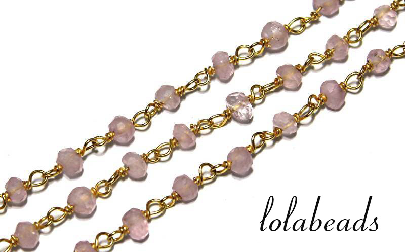 150cm vermeil ketting met kraaltjes Rozenkwarts